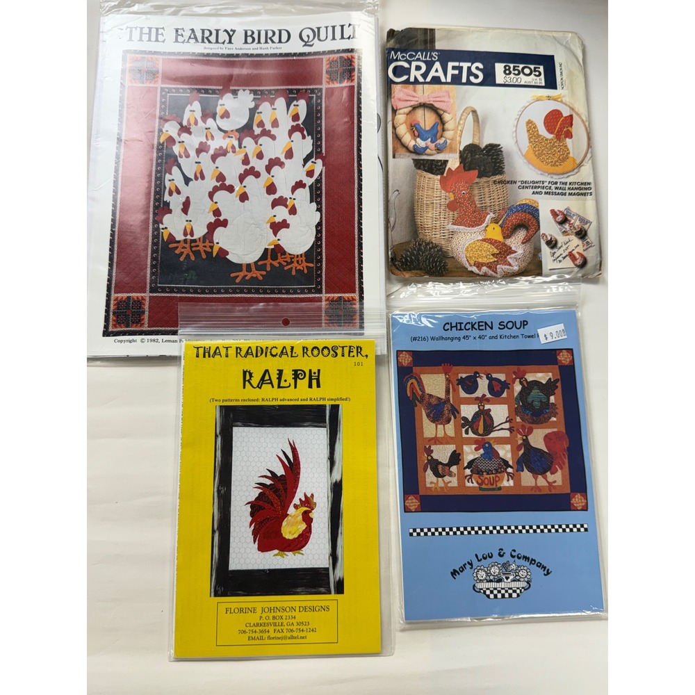 Vintage Quilting Appliqué & Pattern 4 Pcs Bundle Chicken Rooster New Sealed